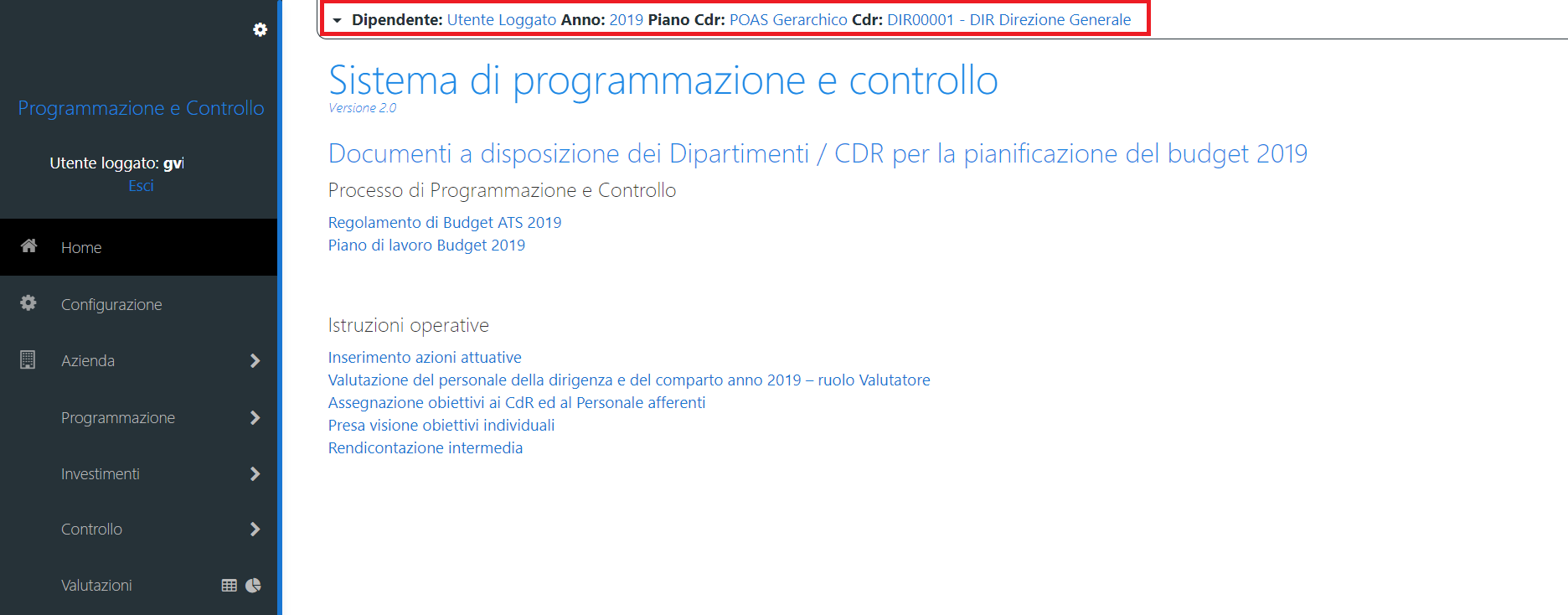 Home e documenti a disposizione degli utenti